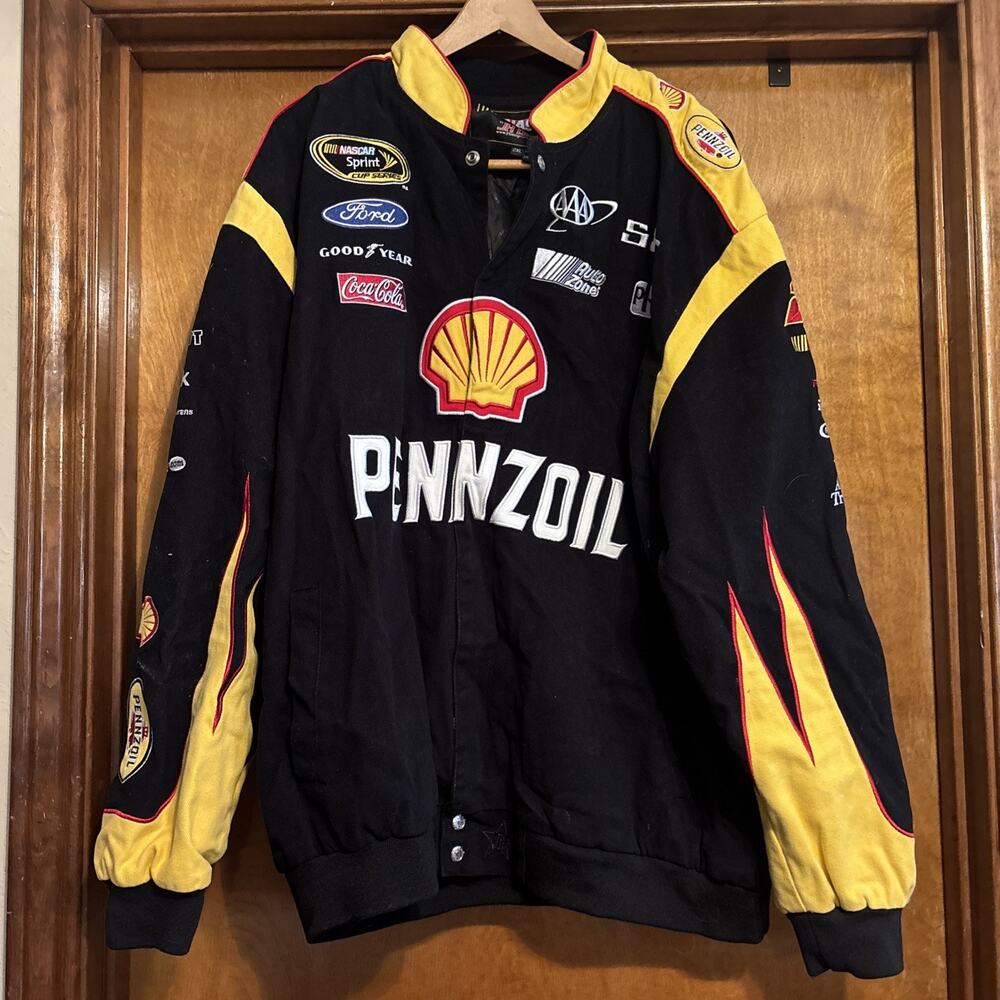 Joey Logano JH Design Black Shell-Pennzoil Twill Cotton Full-Snap Jacket Sz 2XL